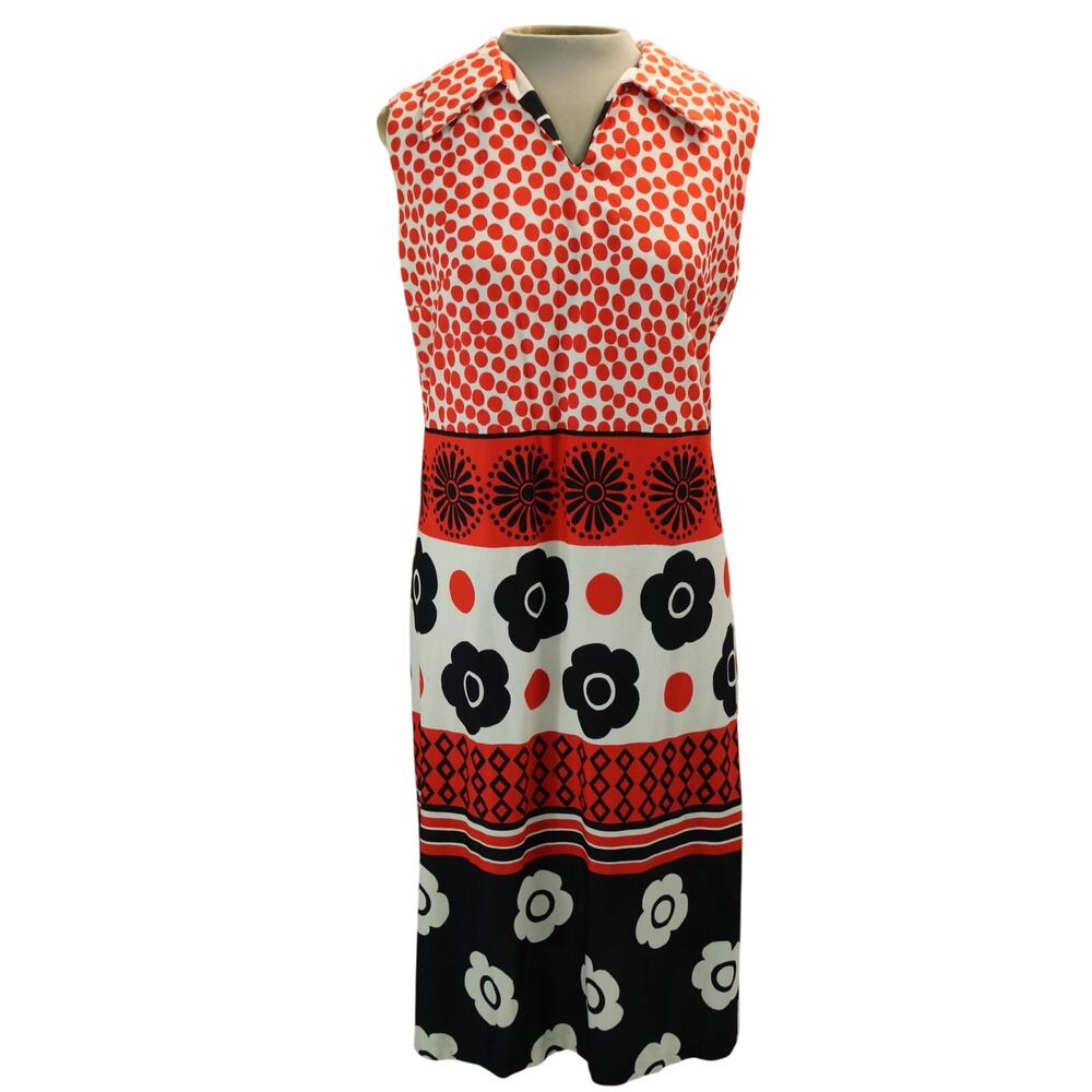 1960's Red, White & Blue Floral Polka Dots Shift Dress